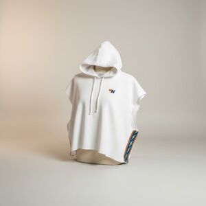 Aviator Nation White Sleeveless Hooded Sweatshirt with Multicolor Stripe
